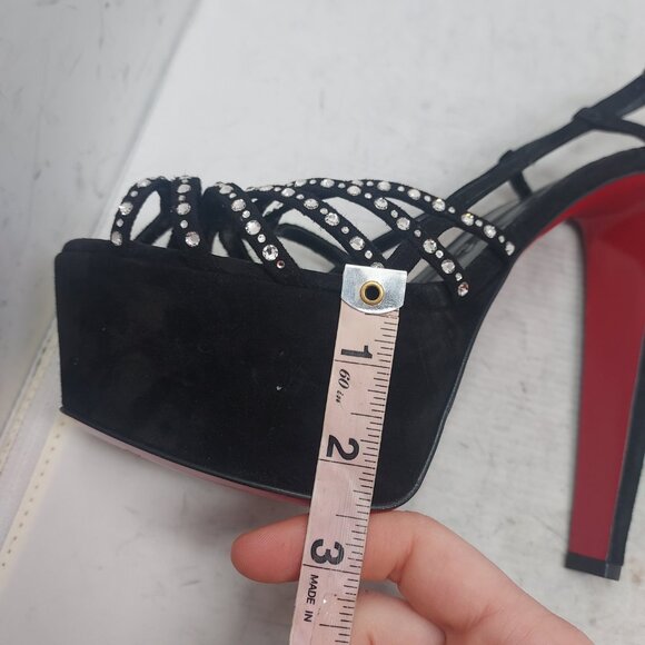 Christian Louboutin Black Suede VEGASTRASSIMA ALTA Crystal Platform Sandal - Picture 12 of 13